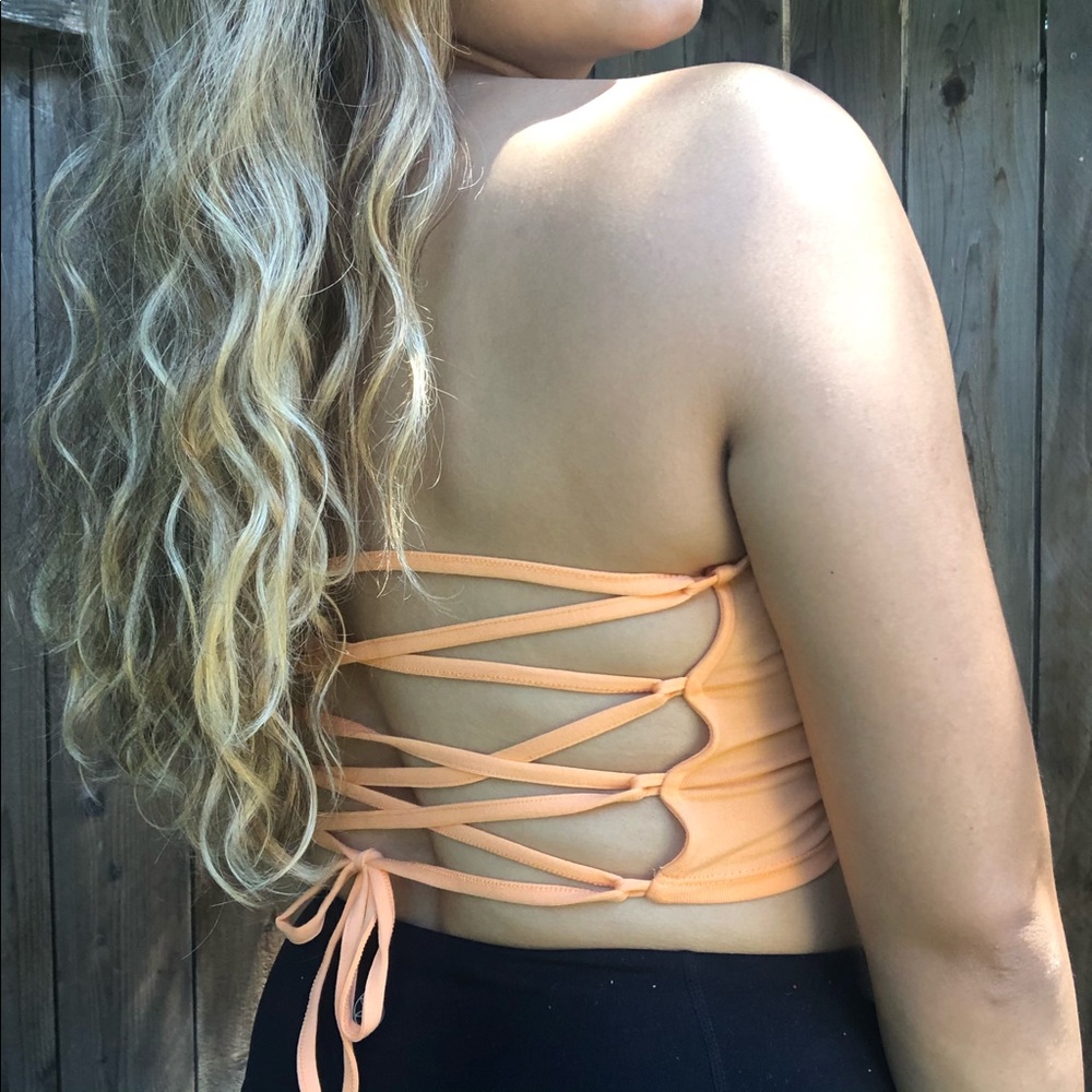 Last 1!  Back Lace Cropped Tube Top - Cantaloupe